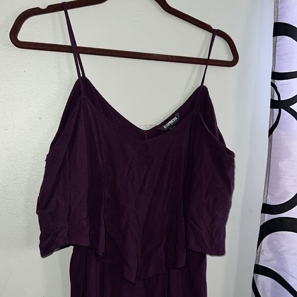 Women Express Cold Shoulder Purple V Flap Short Rayon Soft Dress Size Small - Picture 5 of 9